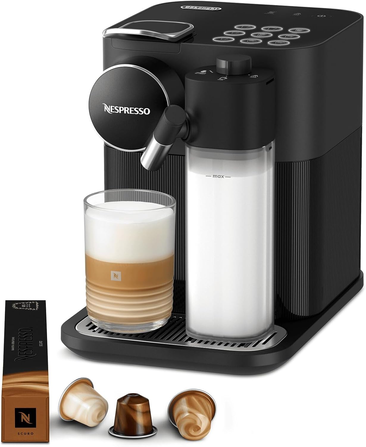 Nespresso Gran Lattissima Coffee Machine by De'Longhi for Original Coffee Pods, Latte, Cappuccino, Integrated Milk Frother, Starter Capsule Set Included, EN640.B, Black
