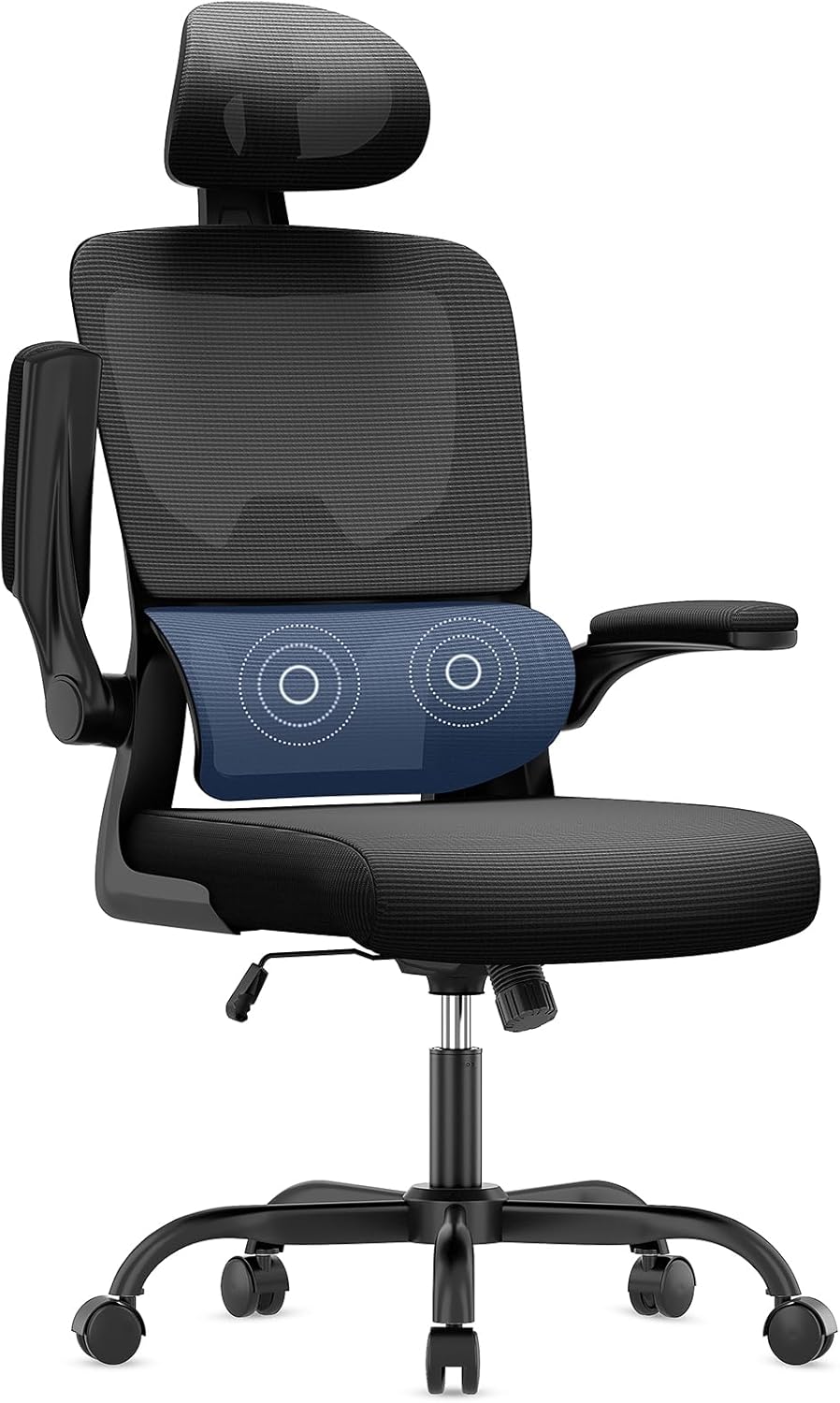 naspaluro Office Chair Ergonomic for Desk with Adaptive Lumbar Support/Headrest/Flip-up Armrests Swivel Computer Chair with Rocking Function Executive Manager Chair For Home Office-Black