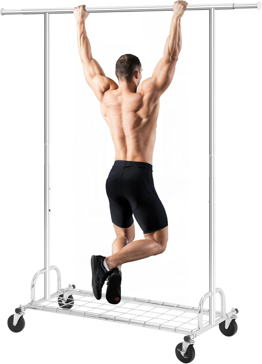 Rengue Heavy Clothes Duty Rolling Clothing Racks for Hanging Clothes Portable Clothes Rack Metal Clothing Rack with Wheels Collapsible Commercial Garment Rack