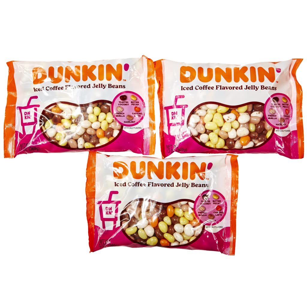 Dunkin' Iced Coffee Flavored Jelly Bean Bulk Variety, 3 packs of 12 Ounce Bags, Candy Sweets for Kids Boys Girls Teens Adults Coffee Lovers