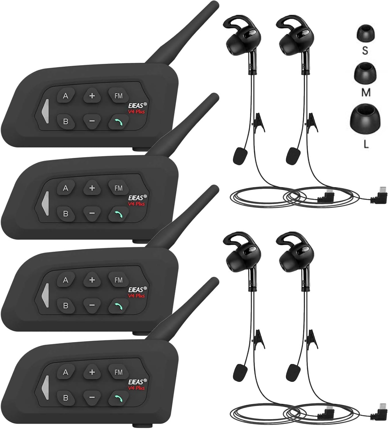 Referee Headset, USB C Interface Communication System with Headset Earphone for Volleyball Official Football Soccer Handball (4 Pack)