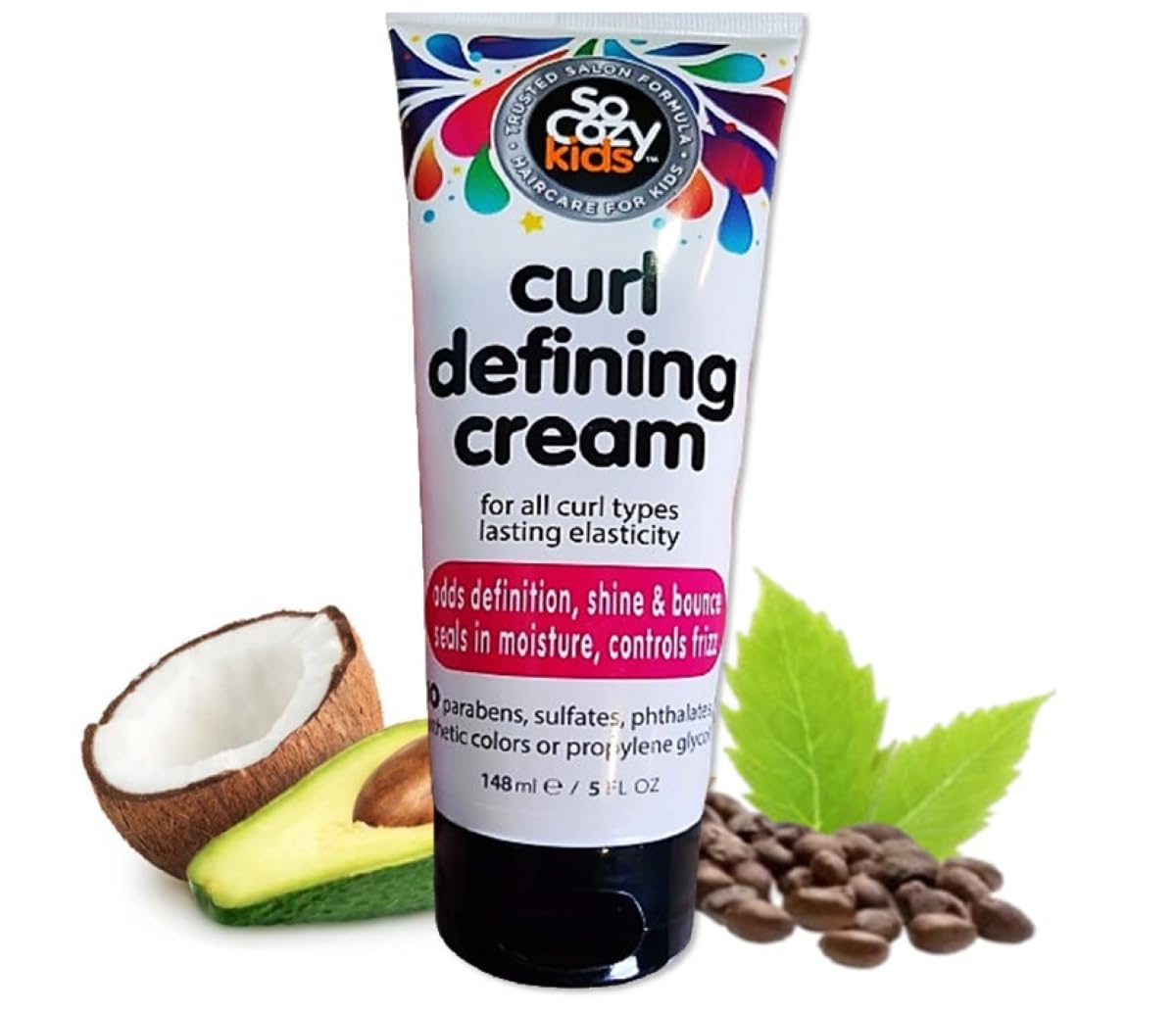 SoCozy Curl Defining Cream (5 Fl Oz) Kids Curl Cream for Curly Hair, Adds Definition, Shine & Bounce, Hair Cream for Wavy, Coily and Curly Hair, Enriched with Vitamins, Castor Seed, & Avocado Oil