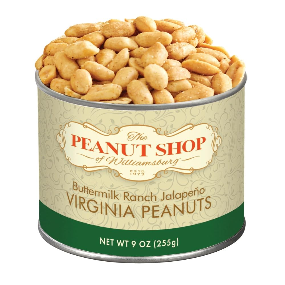 The Peanut Shop of Williamsburg Buttermilk Ranch Jalapeno Seasoned Williamsburg Virginia Salted Peanuts, Hand Cooked VA Peanuts - 9 Oz Tin