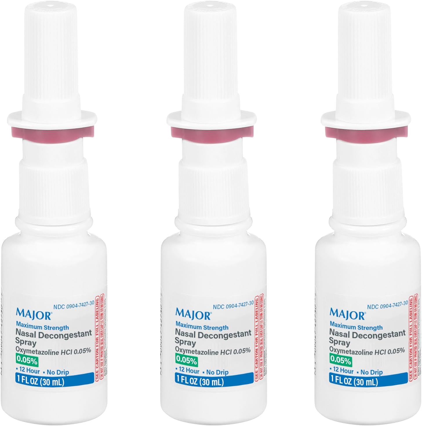 MAJOR 12-Hour Nasal Decongestant Spray-Oxymetazoline Hydrochloride 0.05% Nose Spray for Adults and Kids - Soothing Pump Mist for Cold, Allergy, Nasal Congestion, and Sinus Relief - 1 Fl. Oz.(3 Pack)