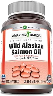 Amazing Omega Wild Alaskan Salmon Oil (Omega-3, EPA/DHA) Supplement | 2400 Mg Per Serving | 120 Softgels | Non-GMO | Gluten-Free | Made in USA