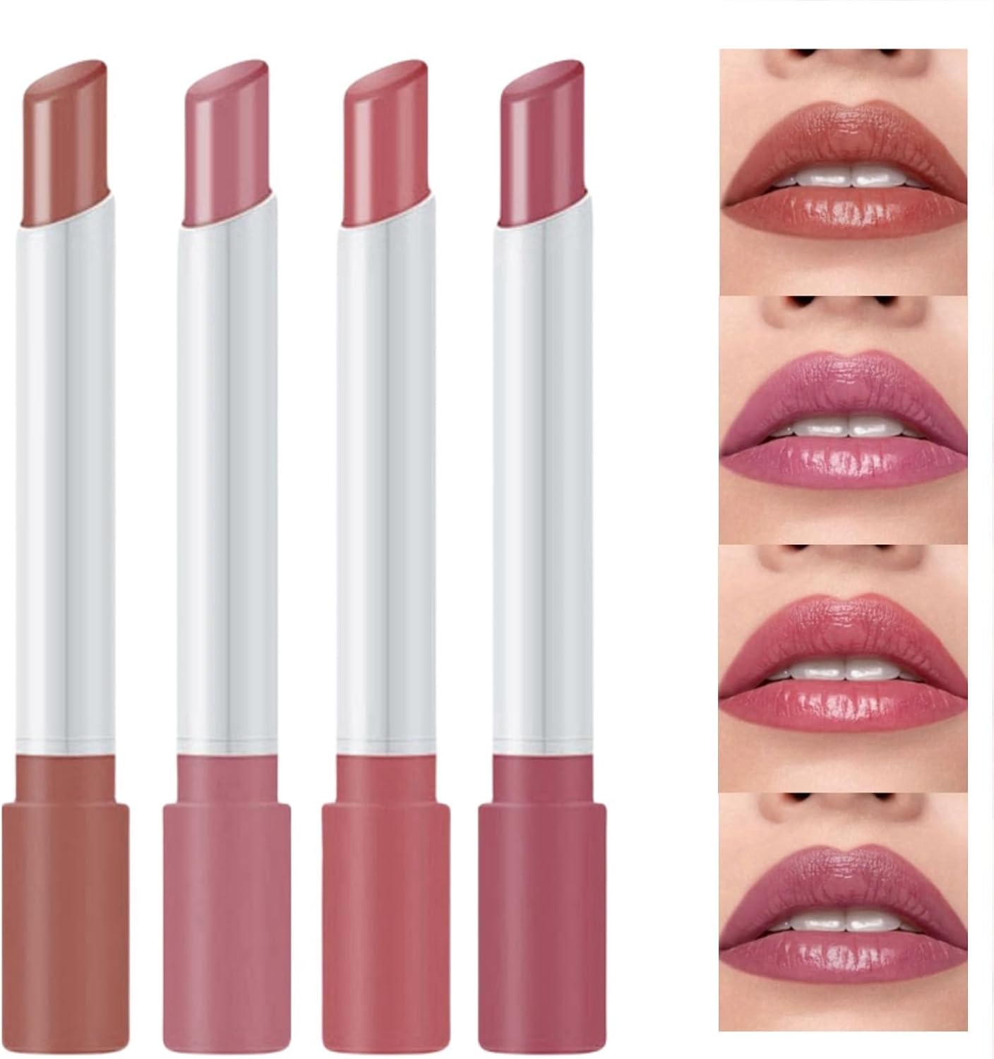 4pcs Plumping Lipstick and Gloss Set - Tinted Balm, Nude Colors for Women, Long-Lasting, Waterproof, High-Pigmented Makeup
