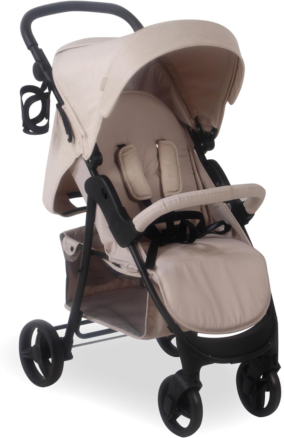 My Babiie MB30 Pushchair – from Birth to 4 Years (22kg), Easy Compact Fold, Large Shopping Basket, Adjustable Handle, Stroller Includes Cup Holder, Rain Cover – Oatmeal