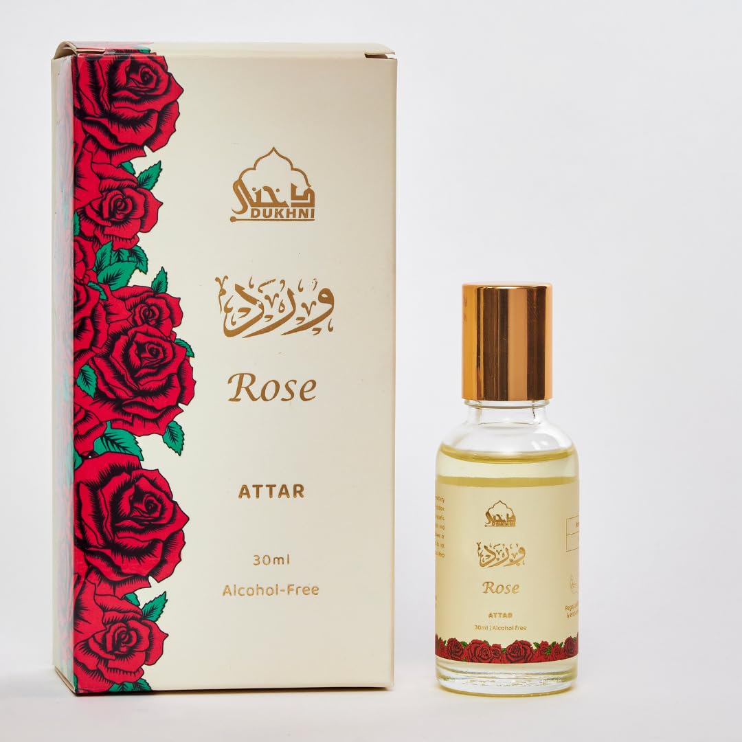 Dukhni Rose Attar Oil 30ml roll on perfume, Arabic fragrance oils for men and women | Original rose, pure concentrated floral scent | Eid, Ramadan, Umrah Gifts, Vegan Islamic Fragrances