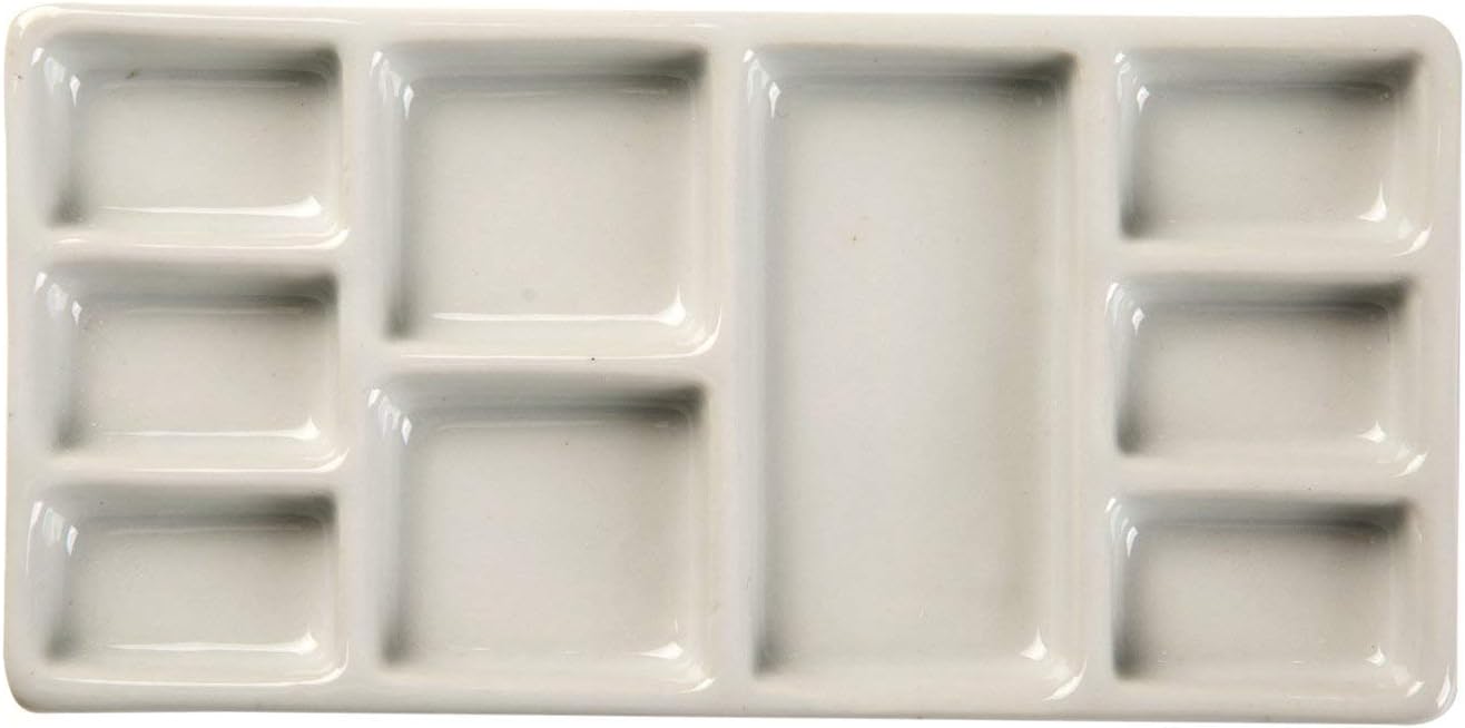 MEEDEN 9-Well News Ceramic Rectangle Artist Paint Palette for Watercolor Gouache Acrylic Oil Painting, 6-4/5 by 3-1/3-Inch