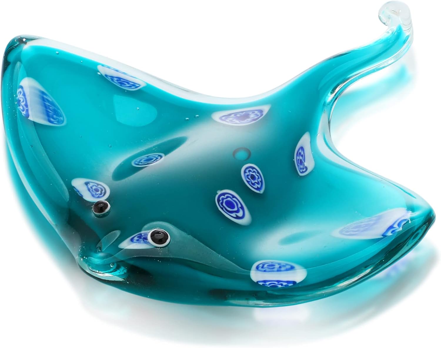 QFkris Glass Ray Fish, Handmade Crystal Manta Ray, Glass Stingray Cute Sea Animal Figurine, Art Home Decor