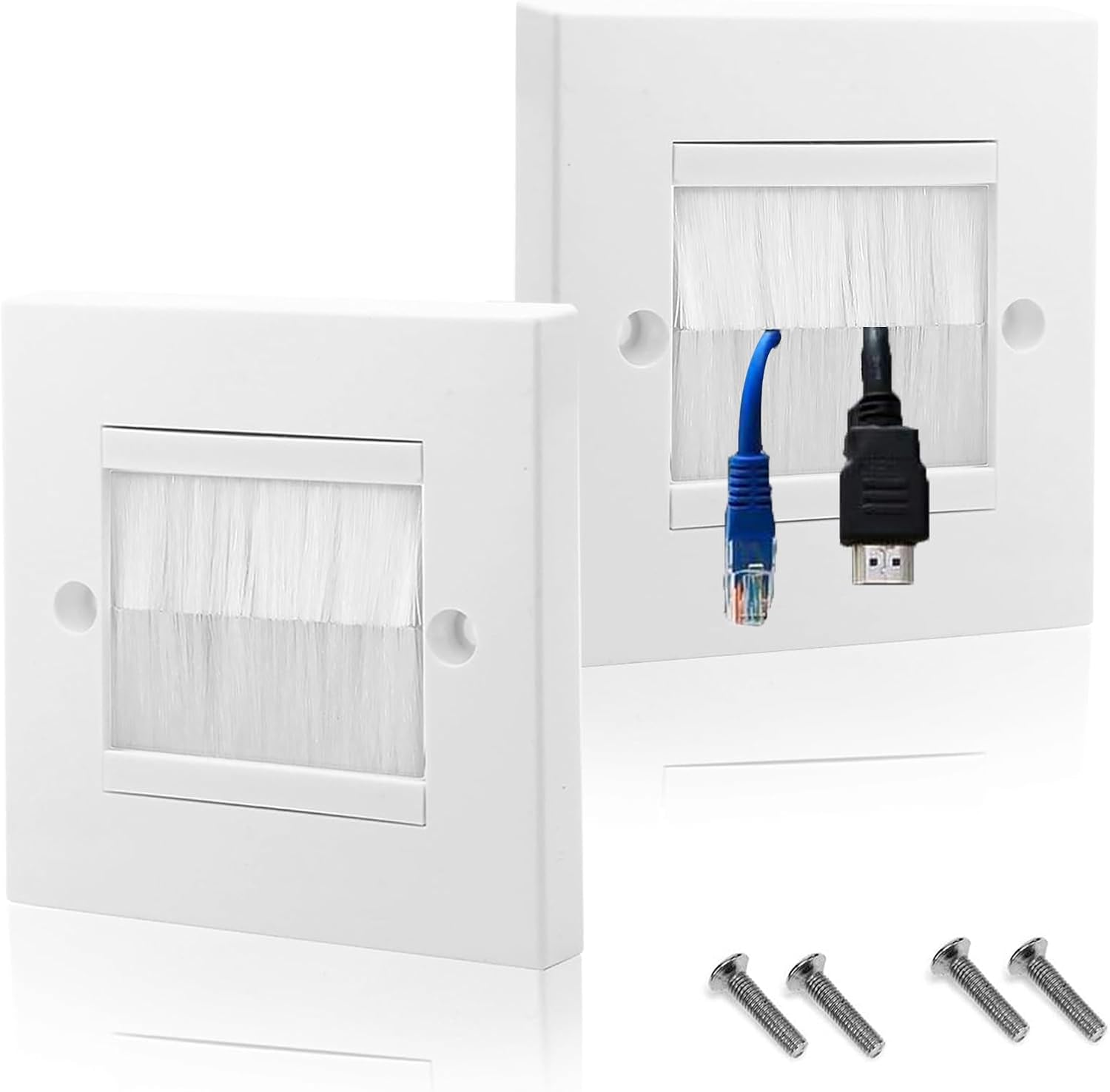 Misuyue Brush Wall Plate, 2 Pack Cable Entry Cover, Wall Cable Cover, Single Gang Brush Panel for Covering Outlets, Receptacles and Tidying Cords for Cables - White
