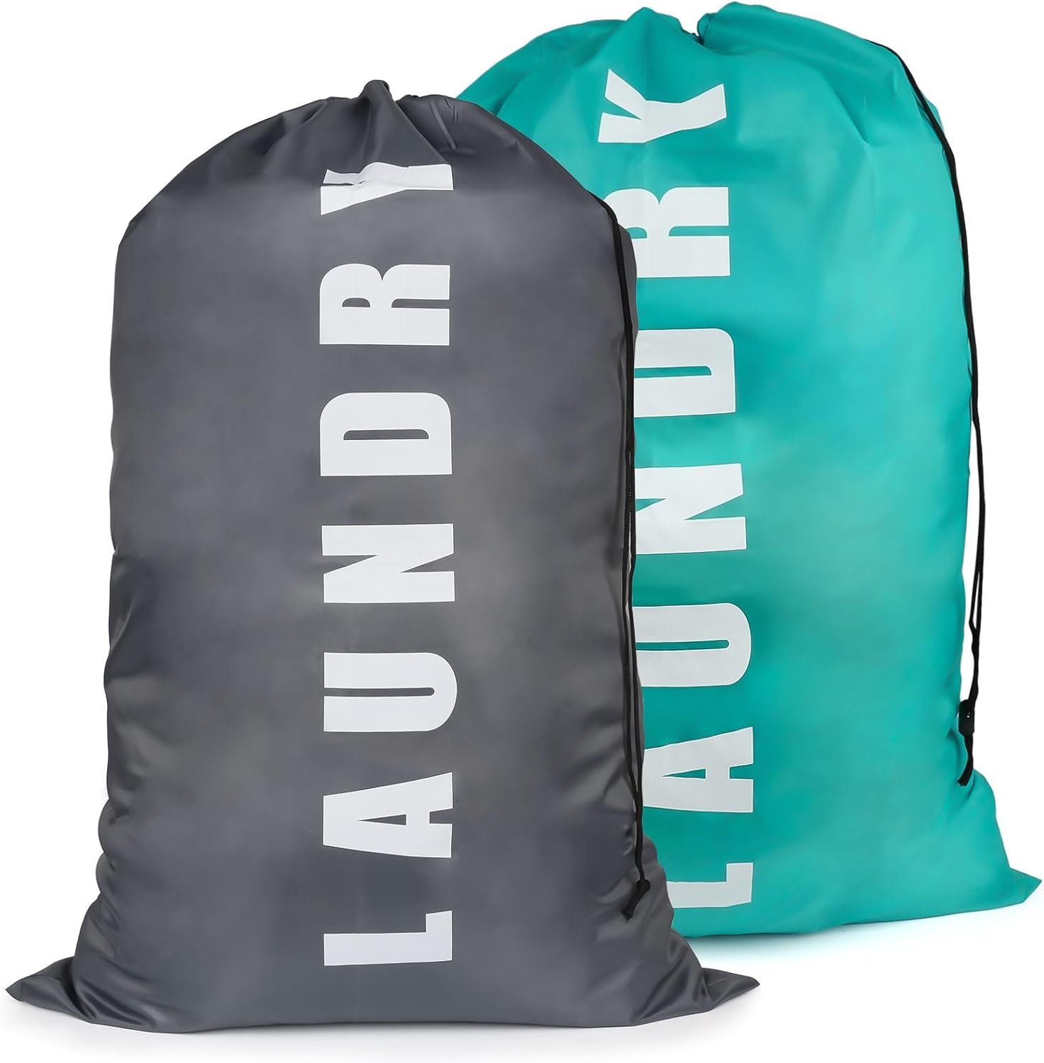 Weysoo Large Laundry Bags, 24" x 36" Portable Travel Laundry Bags with Drawstring Cord, Dirty Clothes Bags Perfect for Home, Travel, Holiday, Camping, Caravan, Dormitory (Blue&Grey)