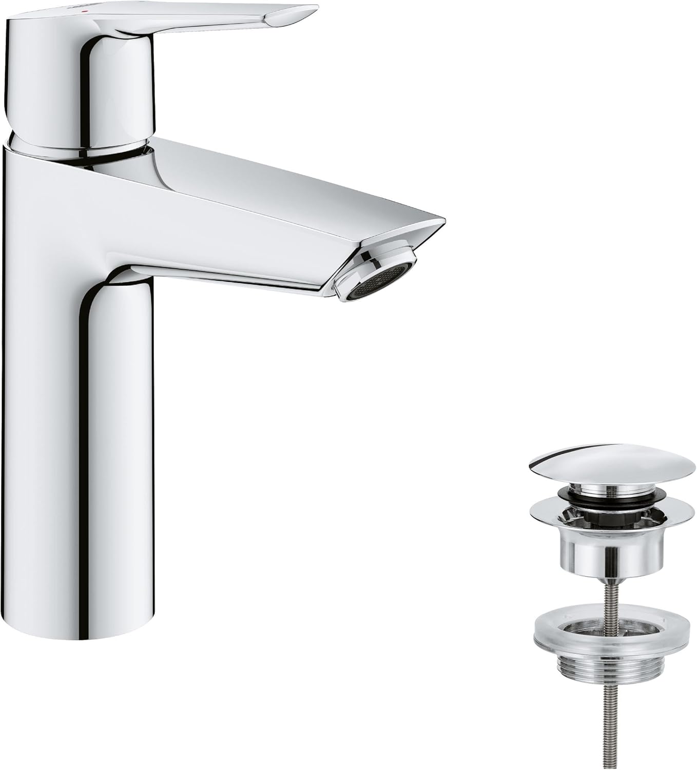 GROHE QUICKFIX Start - Wash Basin Mixer Tap with Click-Clack Push Waste Set (Metal Lever, Water Saving Technology, Easy to Install, Includes 3-in-1 Tool, Tails 3/8 Inch), Size 192 mm, Chrome, 24204002