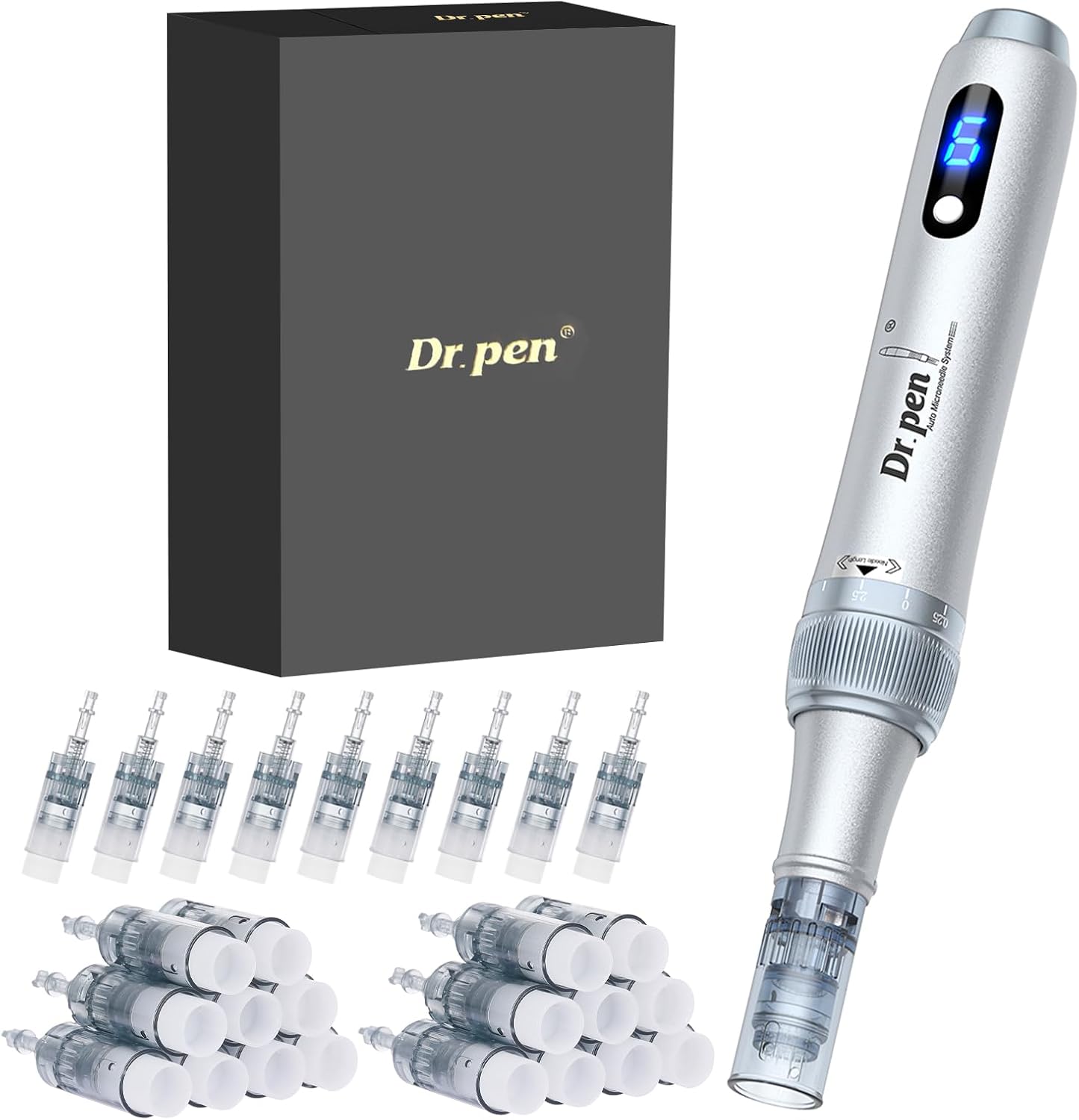Dr.pen M7S Microneedling Pen, 2025 Dr.pen's Latest Model, Anti-Wrinkles and Scars, Dr.pen Microneedling with 27Pcs Cartridges(9 Models), Professional Microneedling for Face/Body/Hair Growth,Silver