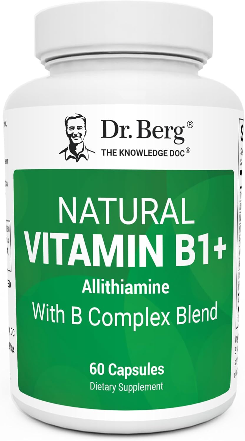 Dr. Berg Natural Vitamin B1 B6 B12 Complex - Allithiamine Vitamin B1 Supplement with 8 Essential Vitamin B Complex for Men & Women Including Thiamin, Niacin, Folate, Magnesium & More - 60 Capsules