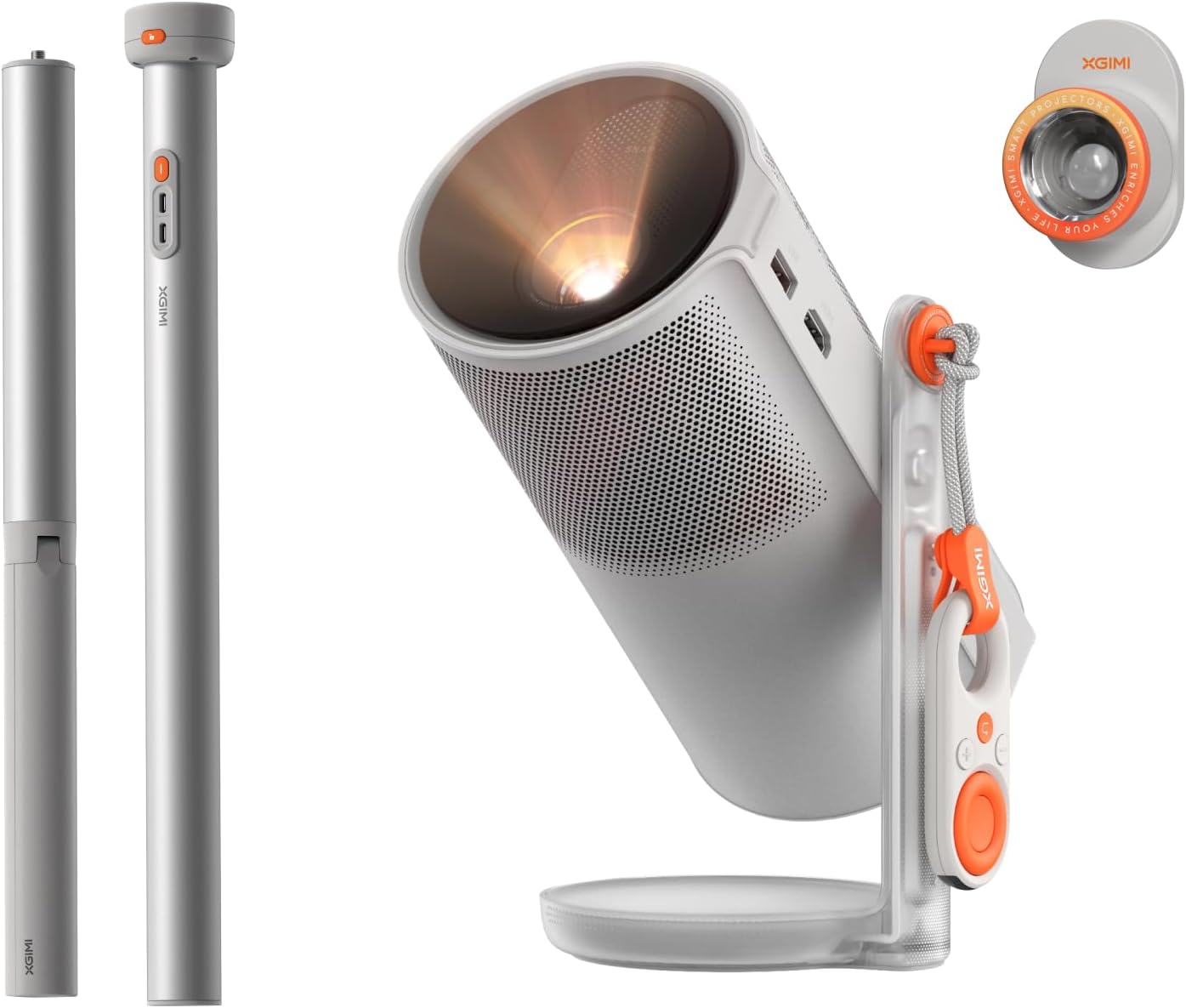 XGIMI MoGo 4 2025 NEW Portable Projector with PowerBase Stand, 5 Hours of Playtime, Google TV with Licensed Netflix, 360° Adjustable Stand, 450 ISO Lumens, 2 x 6W Harman Kardon