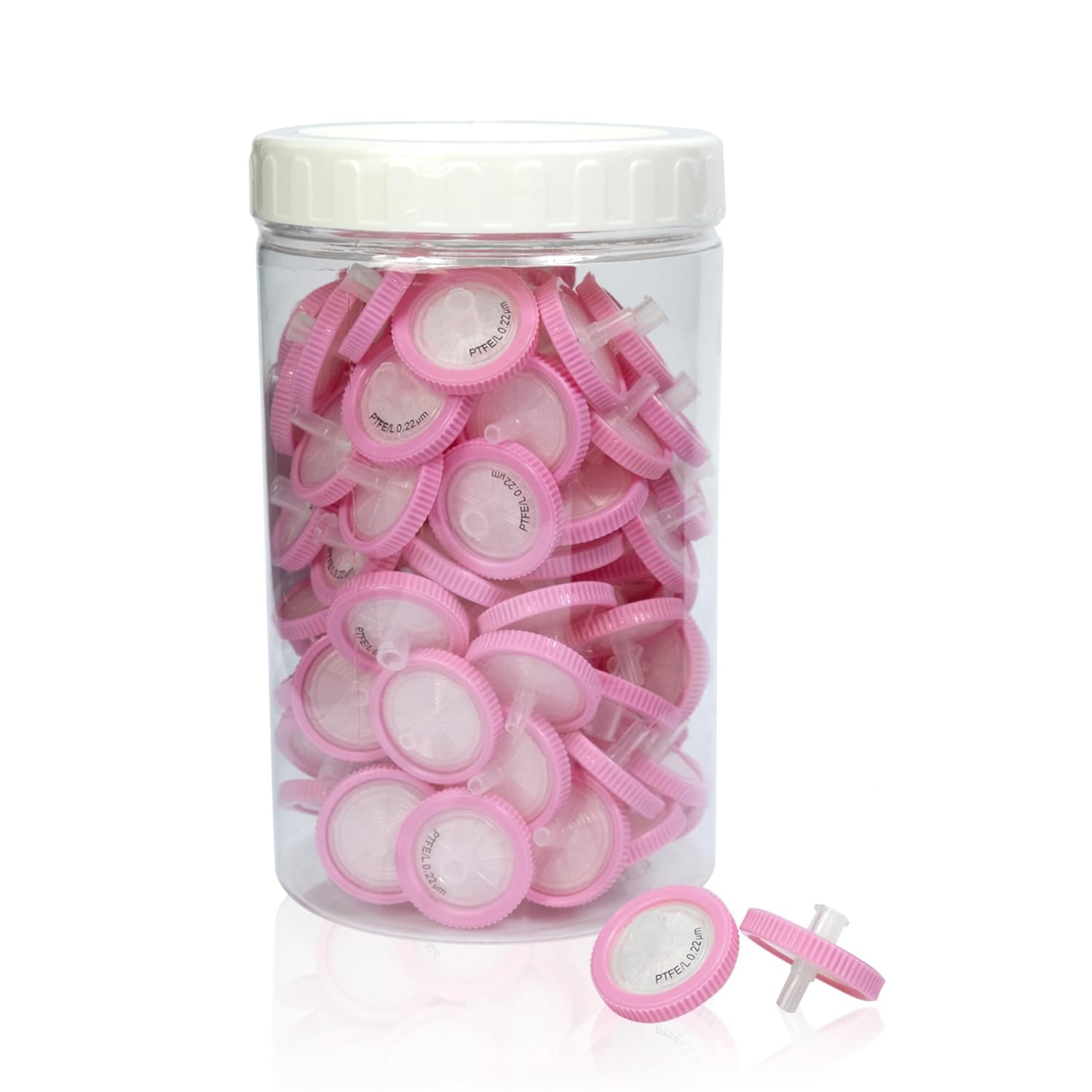 100pcs Syringe Filter PTFE Hydrophilic Membrane 25mm Diameter 0.22 μm Pore Size, HPLC and GC Needle Filter, Lab Filtration for Biomed Scientific