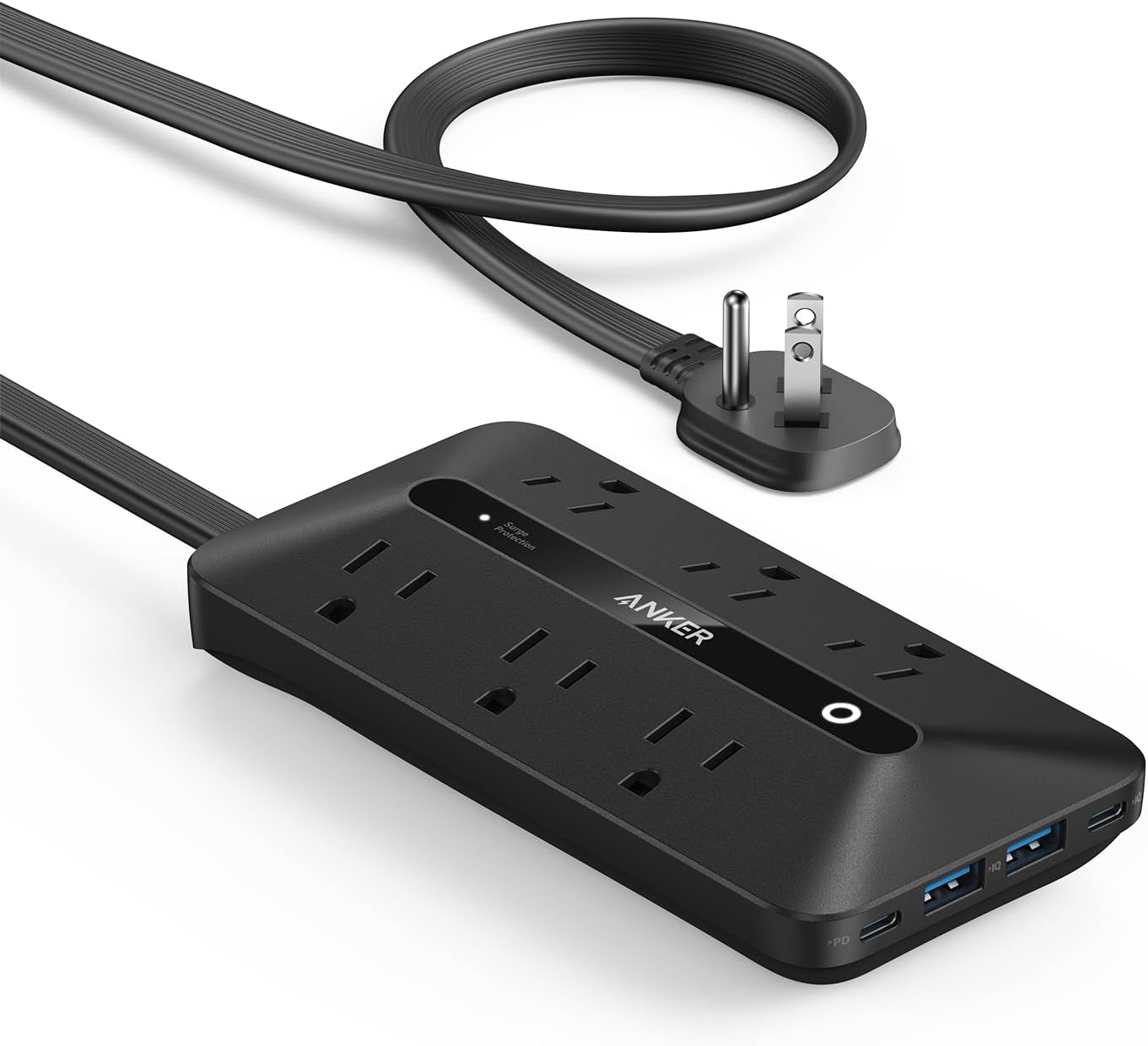 Anker Flat Plug Power Strip 300J with USB Ports, 10-in-1 Ultra Thin Power Strip with 6 AC, 2 USB-A and 2 USB-C Ports,5feet Extension Cord, Desk Charging Station,Home Office College Dorm