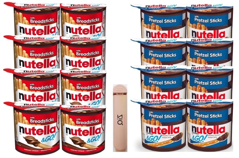 Nutella & GO! Hazelnut and Cocoa Spread with Breadsticks, Snack Pack, 1.8 oz each, 8 Pack / Nutella & GO! Hazelnut and Cocoa Spread with Pretzel Sticks, Snack Pack, 1.8 oz each, Bulk 8 Pack / ZiQ Bag Clip 1 pc