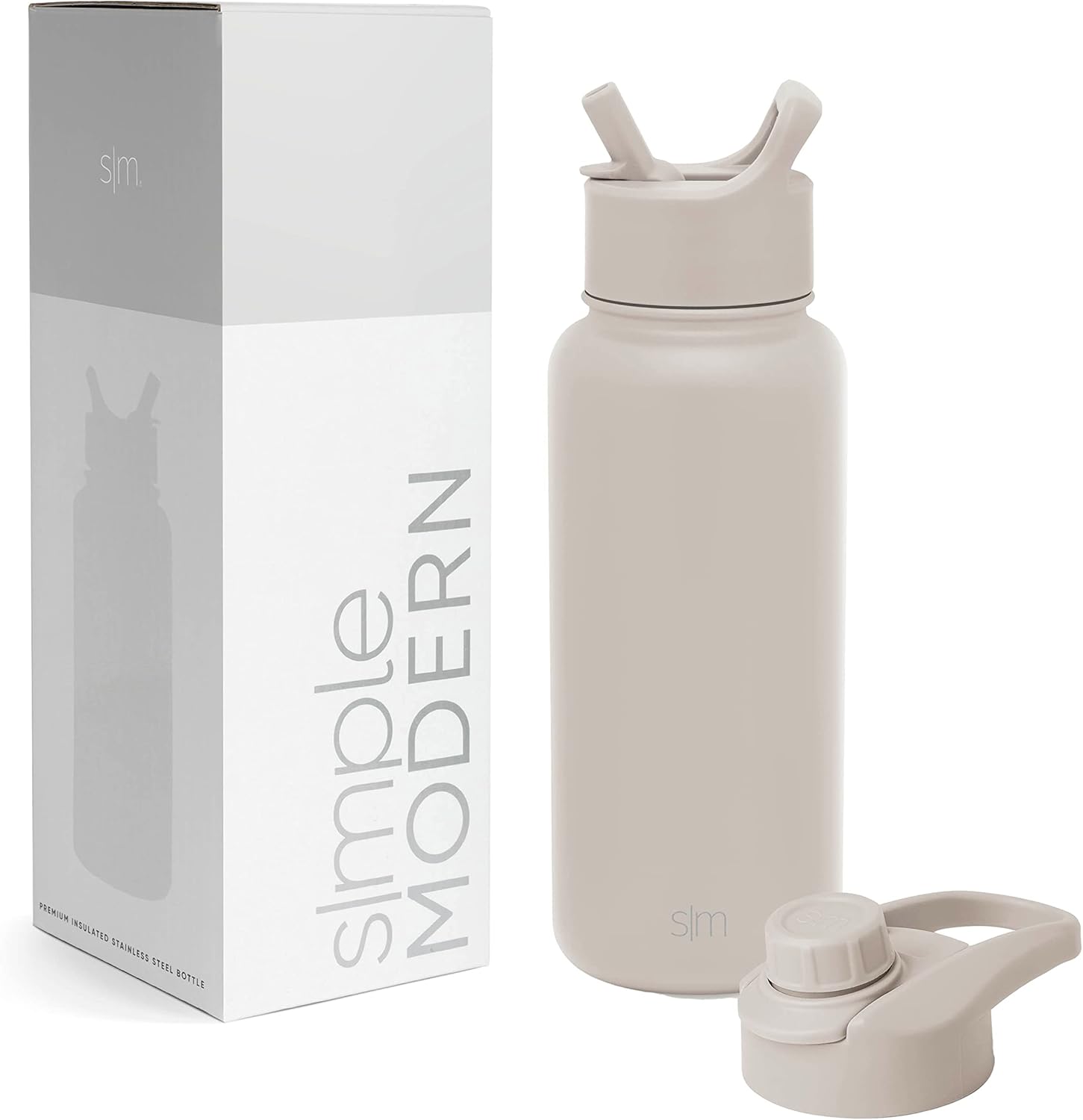 Simple Modern Water Bottle with Straw and Chug Lid Vacuum Insulated Stainless Steel Metal Thermos Bottles | Reusable Leak Proof BPA-Free Flask for Sports | Summit Collection | 32oz, Almond Birch