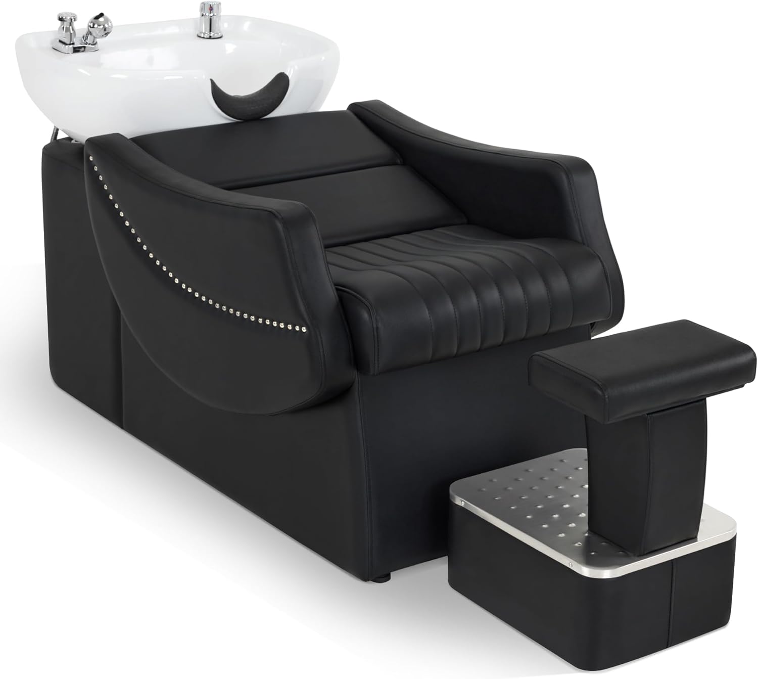 BarberPub Shampoo Backwash Station Chair, Ceramic Shampoo Bowl and Chair Set for Salon with Independent Footrest, Barbershop, Home Salon, Beauty Spa 9115