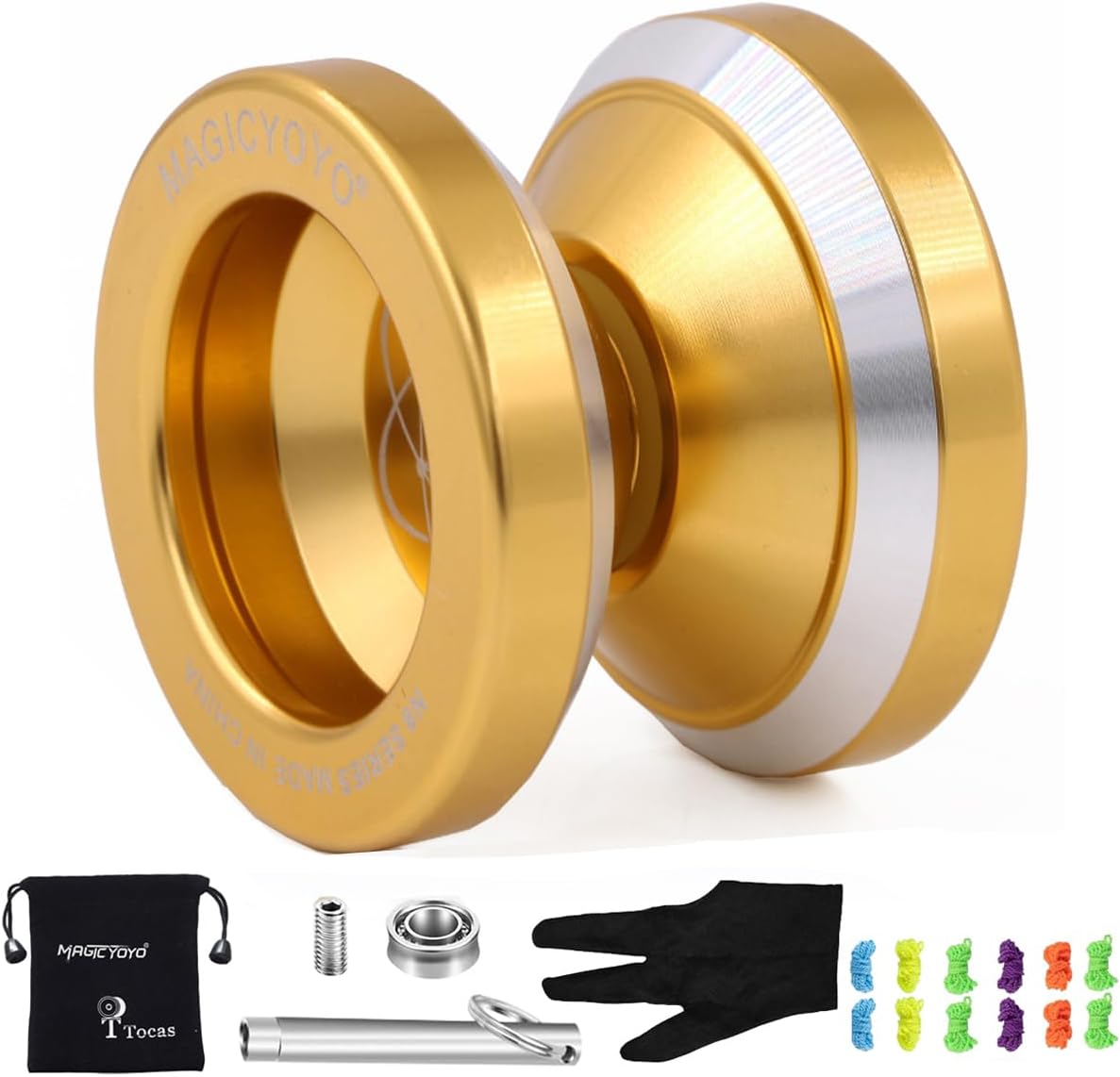 MAGICYOYO N8 Yoyo Pro Responsive Yoyo & Unresponsive Yo-yo for Kids Teen Adult, Beginners to Advanced Yoyos, Pocket Yo Yo Metal with Unresponsive Bearing+10 Yo-Yos Strings+ Remover, Gold