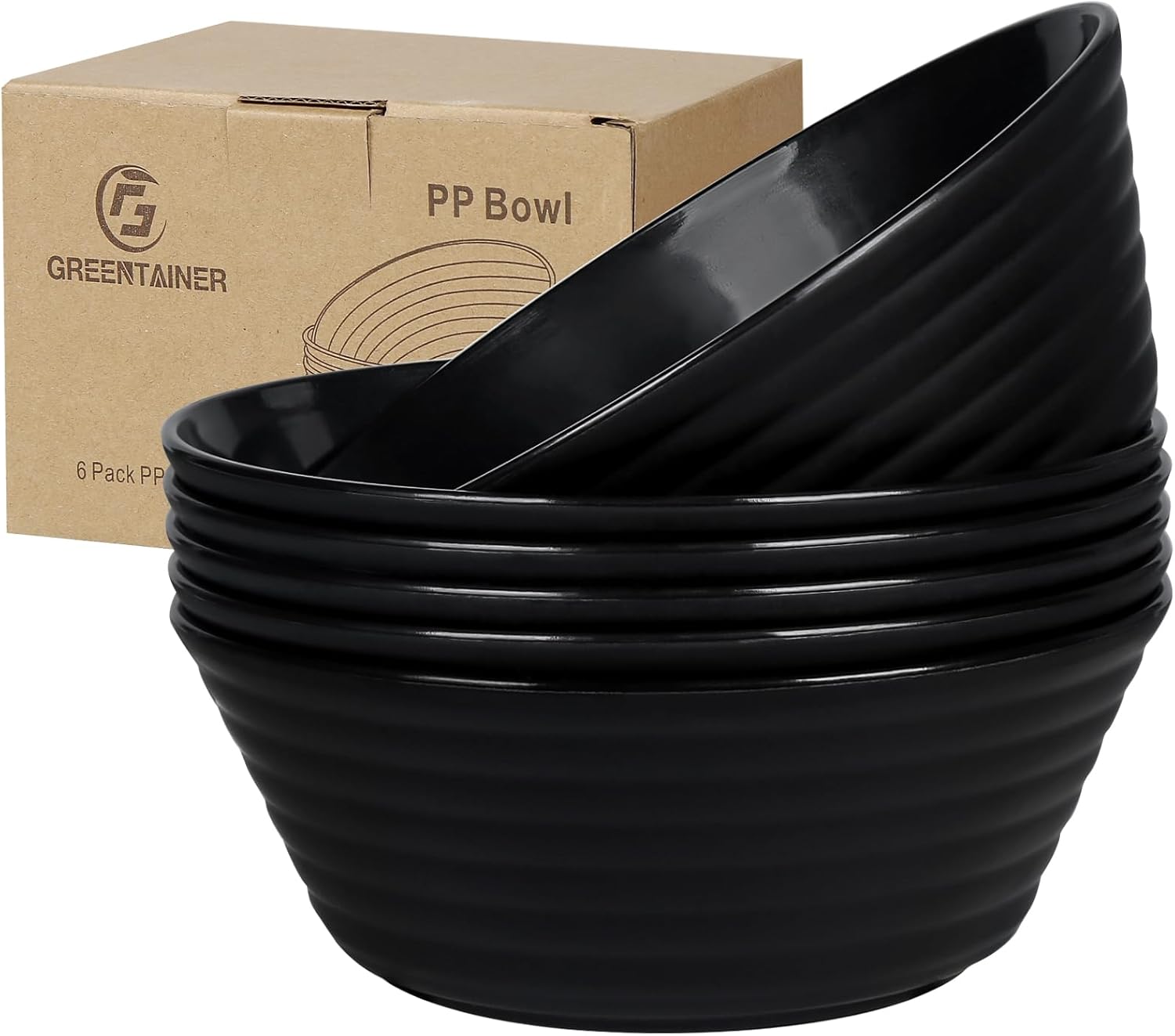 Greentainer Unbreakable Large Cereal Bowls Sets,6 PCS Unbreakable Cereal Bowl 36 OZ,Soup Bowl Sets for Serving Soup,Oatmeal and Salad, Microwave & Dishwasher Safe,BPA Free,Black
