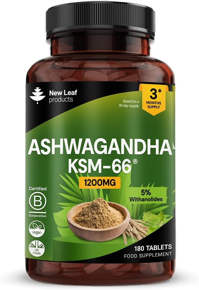 Ashwagandha KSM 66-1200mg - 180 Vegan Tablets Pure High Strength Ashwagandha Root Extract - 3 Months Supply KSM Tablets Supplement (not Capsules) Non-GMO & UK Made