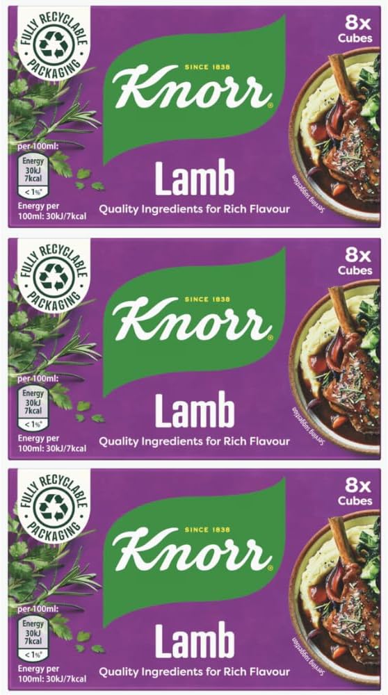 Knorr 24 Lamb Stock Cubes - 3 packs of 80g containing 8 cubes each - Packed by Black Nore Gifts