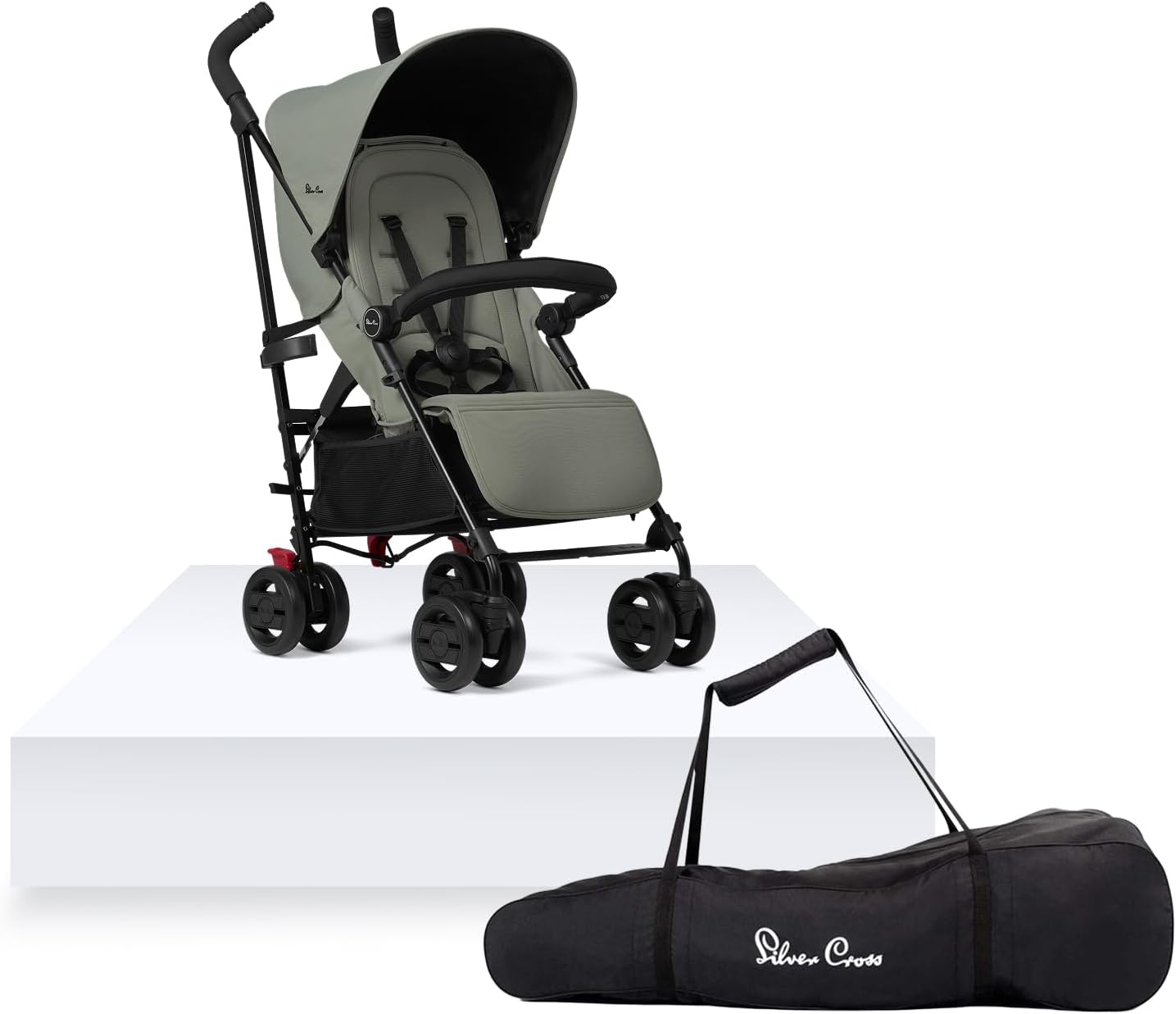 Silver Cross - Pop 2 Pushchair & Travel Bag - Foldable Travel Stroller - Adjustable Seat - Newborn to 4 Years - Sage