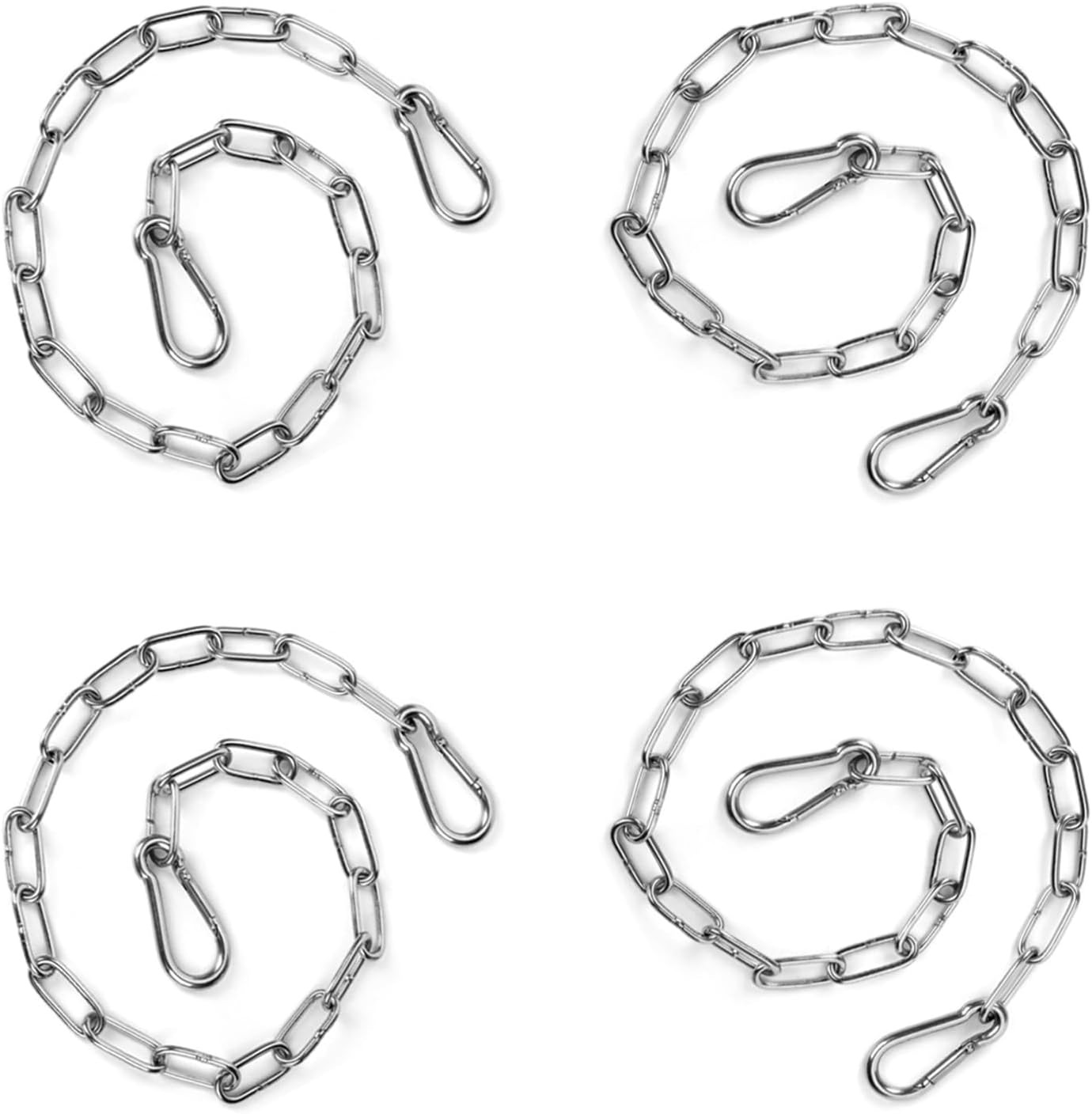 4PCS Stainless Steel Gate Chain Lock - 24 Inch Chain Link with Double-Ended Carabiners for Outdoor Fence and Metal Gates - Secure Gate Latches and Locks for Cow, Horse, Dog, Pet Cages