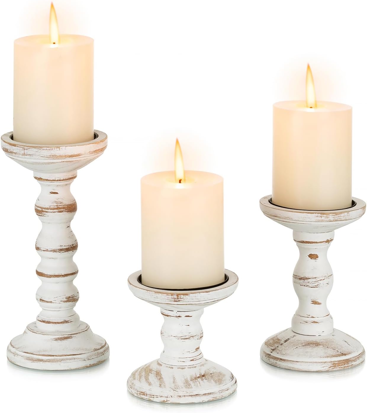 Candeldo Candle Holders for Pillar Candles: Wooden Candle Holder Set of 3 Pillar Candle Holder Rustic Farmhouse Decor Table Centrepiece Candle Holders for Living Room Fireplace Decorations