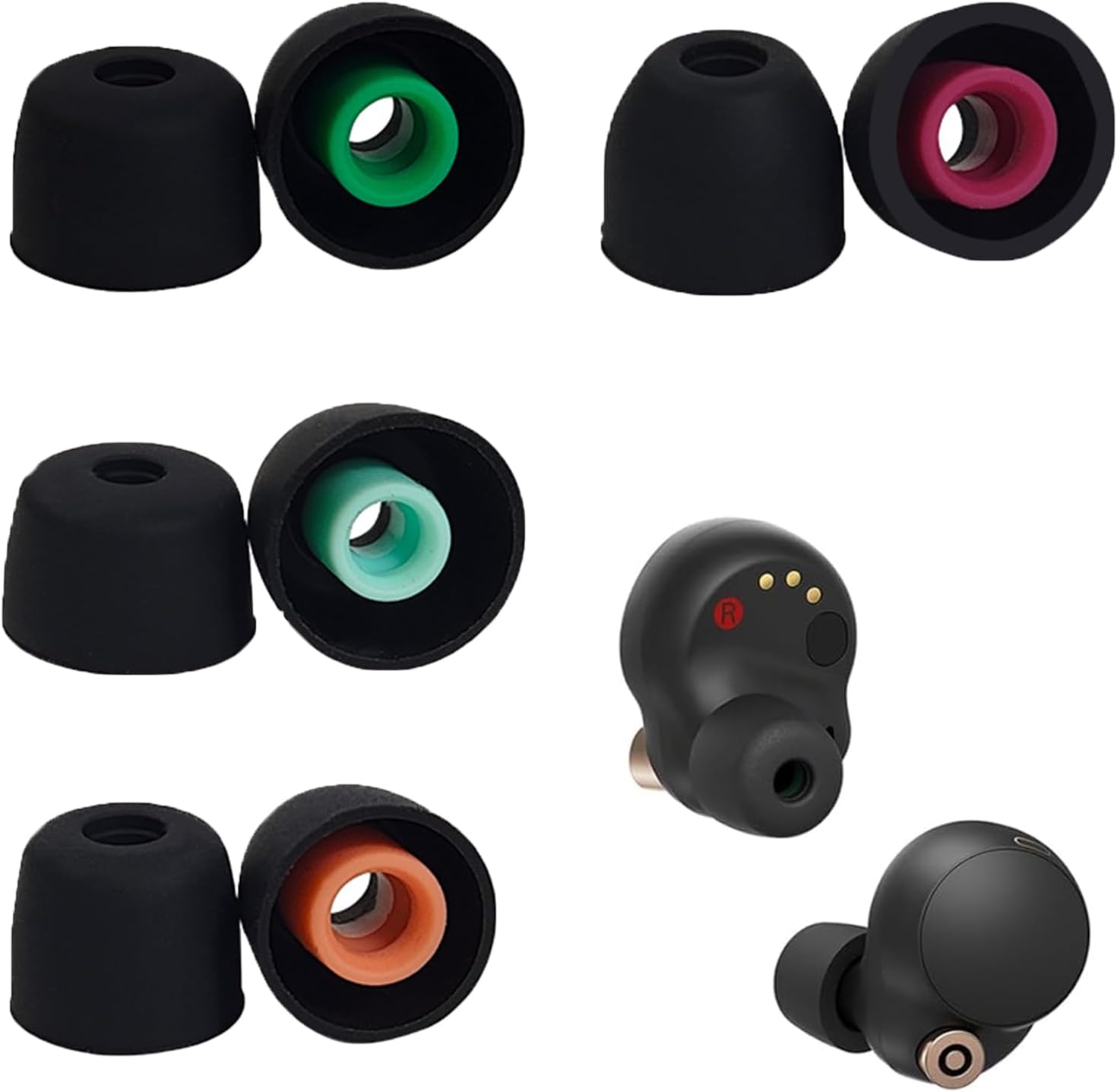 4 Pairs Replacement Silicone Earbud Tips Eartips for Sony WF-1000XM5 Wireless Earbuds, Noise Reduction Sound Enhancement Padded Earplugs, Comfort Soft Anti Slip Ear Buds Replacement Set (Black)