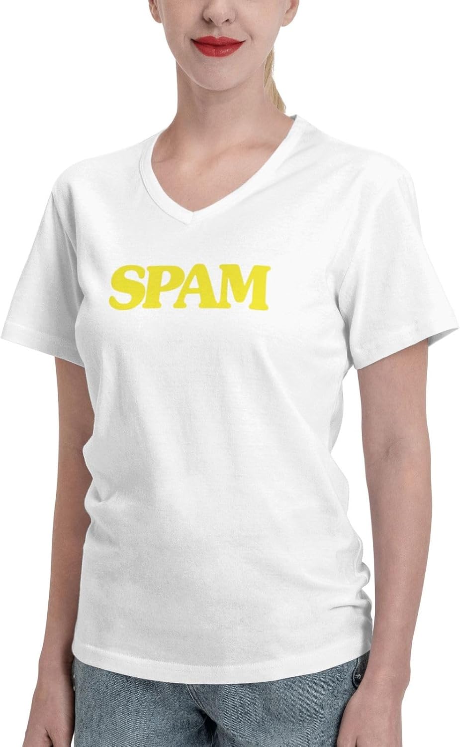 Spam Women's V Neck T Shirts Cotton T-Shirt for Women
