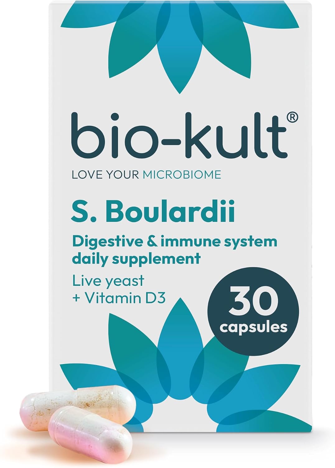 Bio-Kult S. Boulardii + Vitamin D3 – Saccharomyces Boulardii Yeast with Preplex Prebiotics for Gut & Immune Support – Resilient Live Yeast Culture – Suitable for Travel & Antibiotics – 30 Capsules