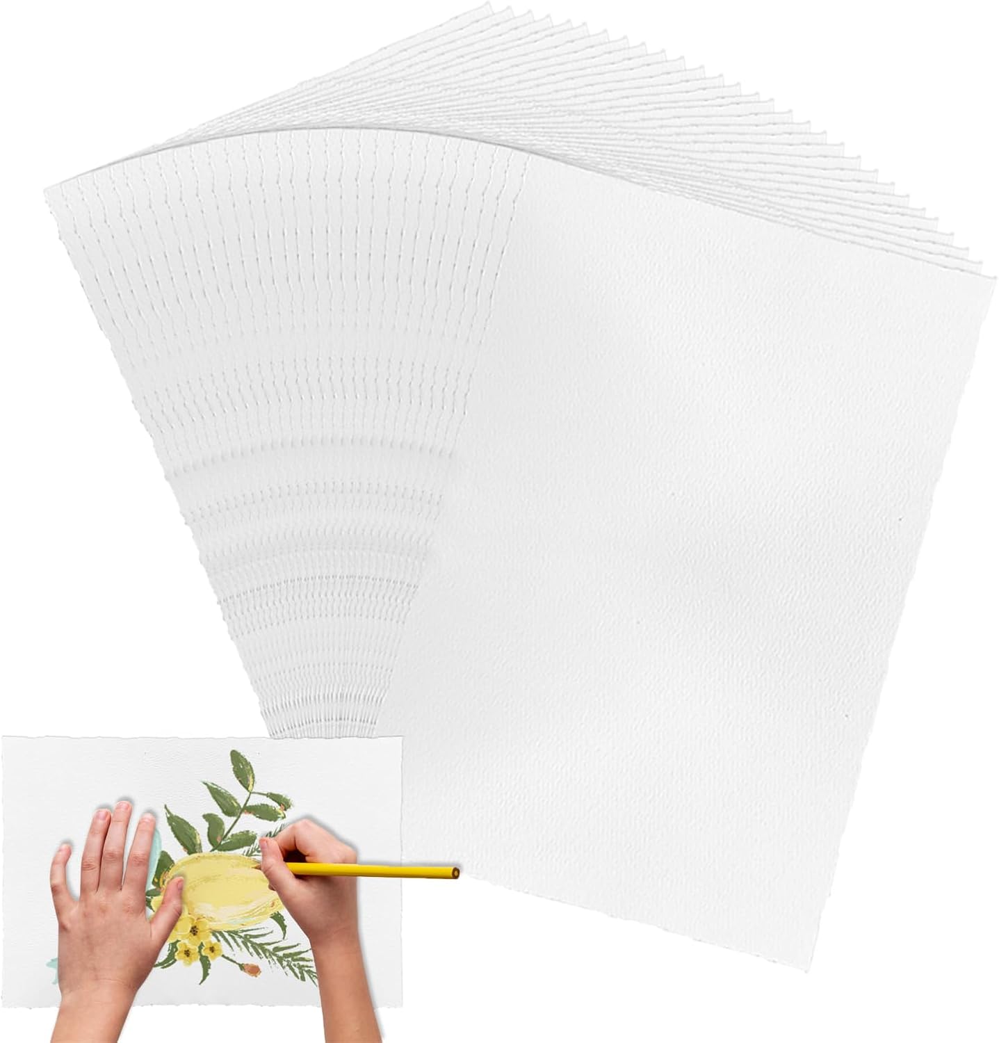 quiodok 20 Sheets Handmade Paper 300 GSM White Handmade Paper Cotton Paper Thick Handmade Watercolour Paper with Deckle Edge 28 x 19 cm for Drawing Sketching Writing DIY Crafts