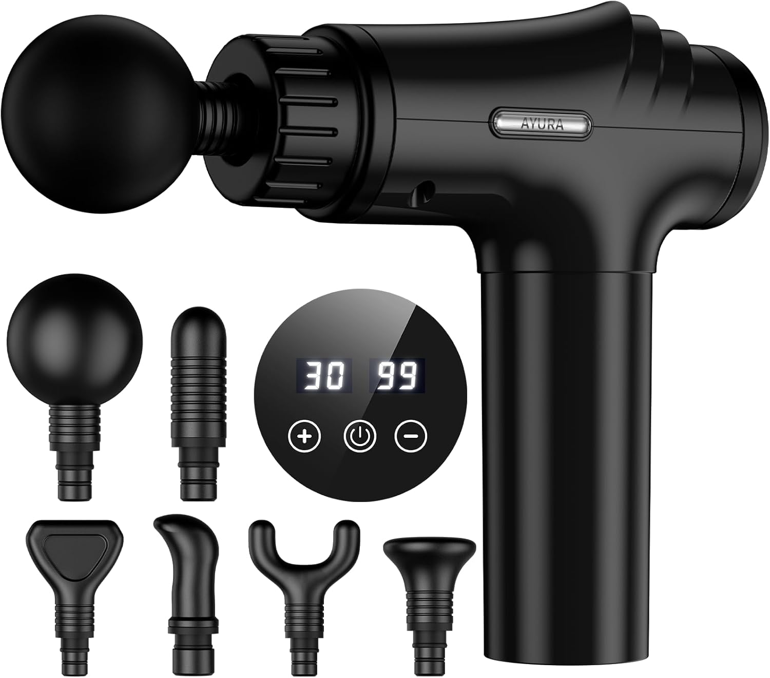 AYURA Massage Gun Deep Tissue, Percussion Muscle Massager Gun, Handheld Back Massager for Pain Relief, Mini Massage Gun with 30 Speeds and 6 Heads for Athletes Men Women (Black)