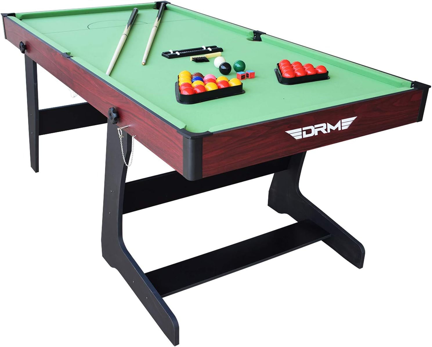 DRM 6FT Folding Snooker Table - Space Saving Pool Table with All Balls and Accessories, 183L x 92W x 79H CM