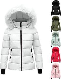 Packable Puffer Jackets for Women Lightweight Quilted Down Jacket with Faux Fur Hood Thicken Warm Outerwear Plus Size