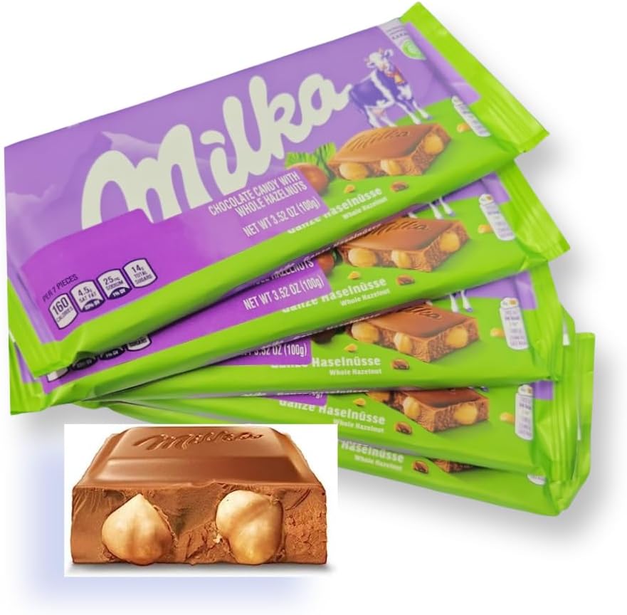 Milka Milk Chocolate with Whole Hazelnuts (Pack of 5), 1.10 pounds