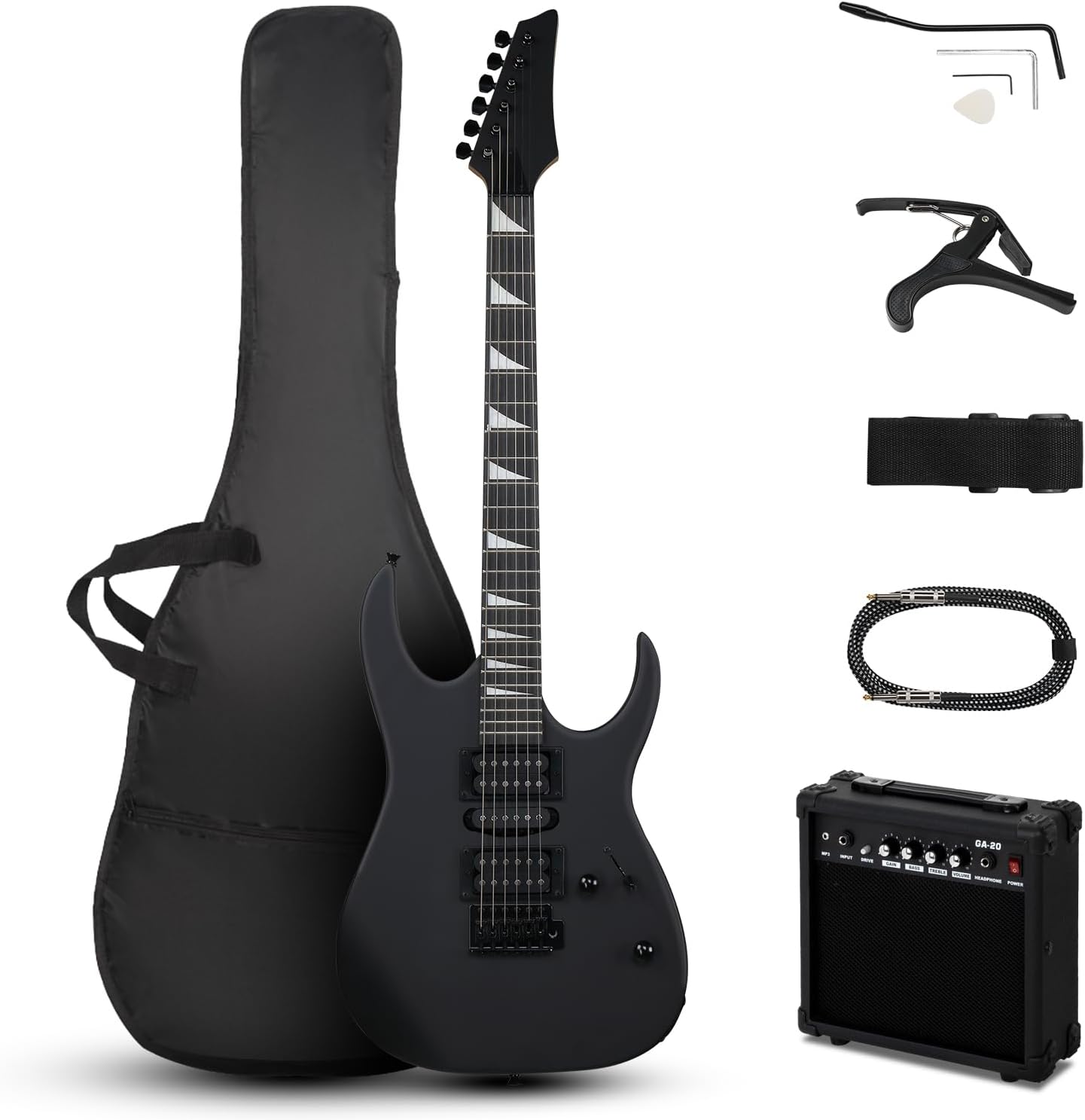 Ktaxon 39" Electric Guitar with 20Watt Amp, Full Size 170 Model Starter Guitar Kit for Beginners & Professionals W/Bag, Strap, Upgrade Cable, Guitar Capo, Tremolo Arm - Matte Back