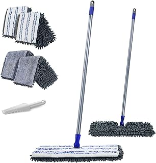 MASTERTOP Two Sided Dust Mop Floor Cleaning System - 360 Microfiber Mop,Wet Dry Mop,Flat Flip Mop for Hardwood, Laminate, Vinyl, Tiles,4 Washable Soft Mop Refill