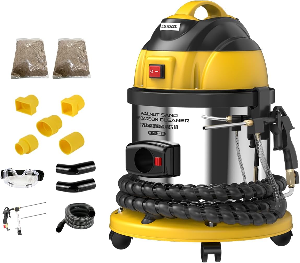 AUTOOL Sand Blaster, Walnut Shell Sand Blasting Kit Engine Intake Valve Cleaner Machine, Pipe Valve Carbon Deposit Cleaning, Cleaning Car Engines Cylinder Heads with 2kg Sandblasting Grit (HTS 558)