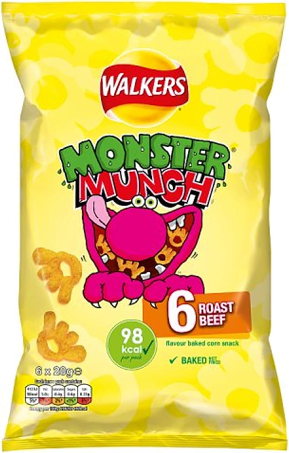 Walkers Monster Munch Roast Beef Multipack Snacks Crisps 6x20g