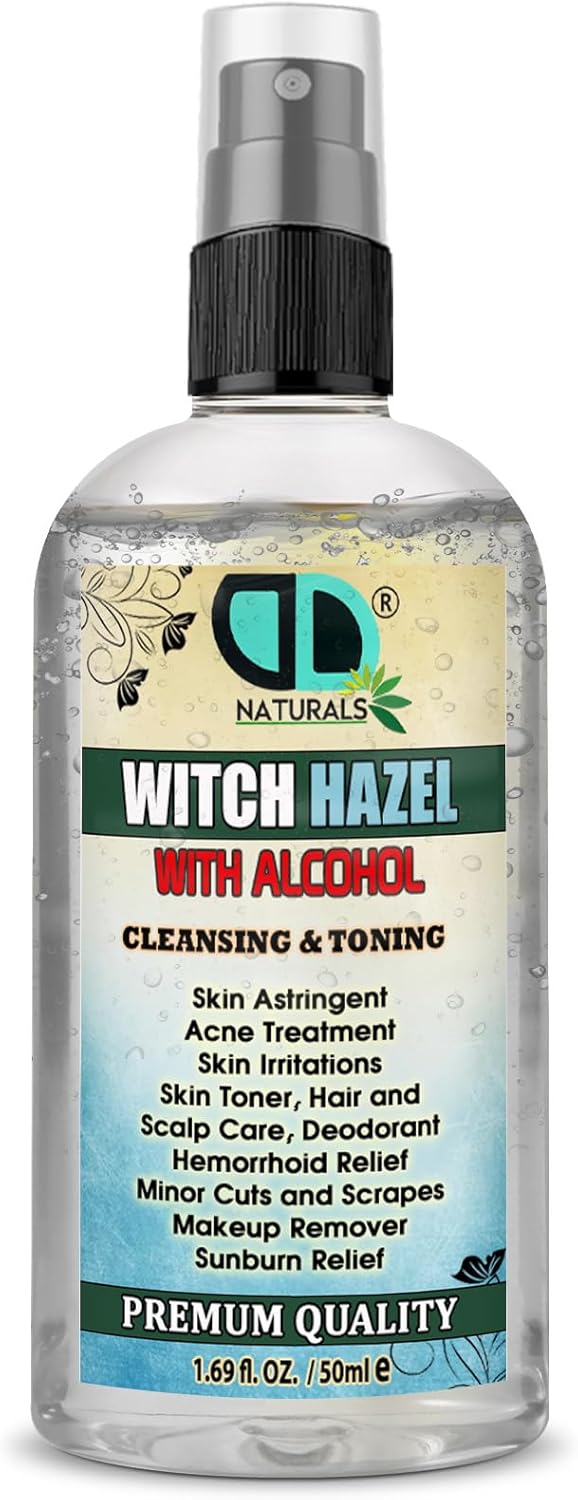 DD Witch Hazel with Alcohol, Hydrating & Cleansing Toner & Astringent for Men & for Women Oily Dry Combination Sensitive Skin (50ml Spray)