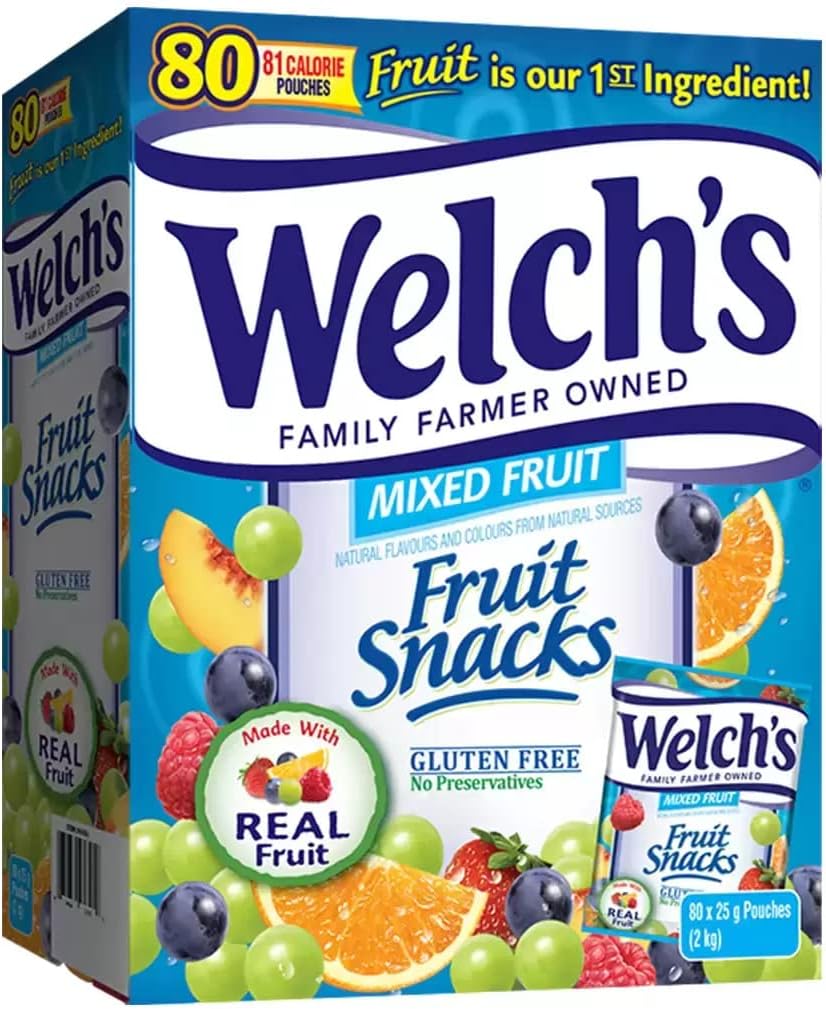 Welch's Fruit Snacks Mixed Real Fruit Pouches - Pack of 25g x 80 Pouches (2Kg)