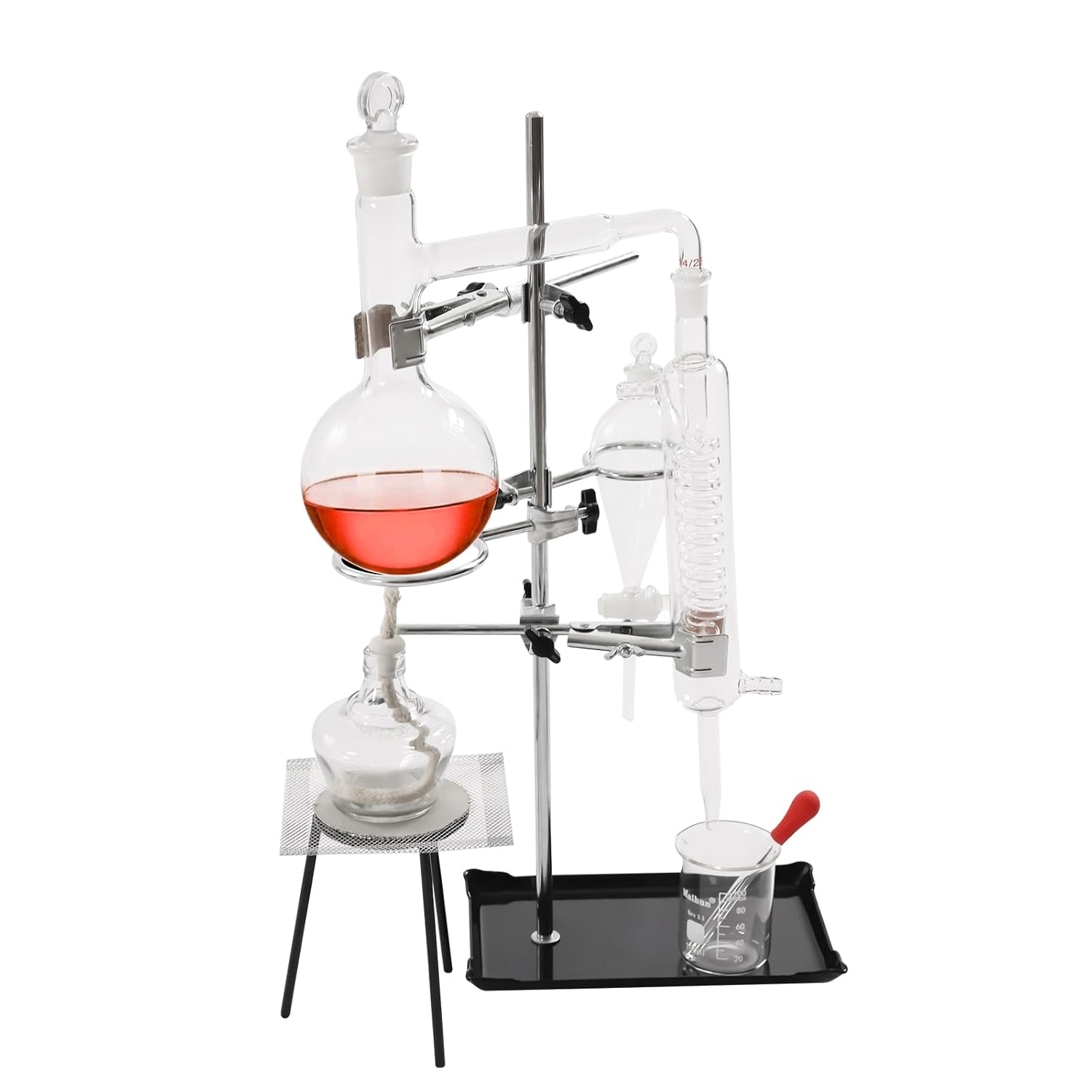 Glass Distillation Apparatus Kit, Laboratory Glass Set, Chemistry Lab Borosilicate Glassware 15Pcs Kit, Essential Oil Distillation Apparatus for Domestic DIY (500ml)