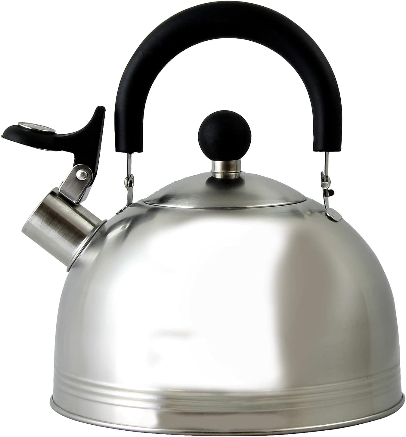 Mr. Coffee Carterton Stainless Steel Whistling Tea Kettle – 1.5-Quart Capacity, Mirror Polish Finish, Durable Tea Kettle for Stovetop, Fast Boiling, Easy Pouring