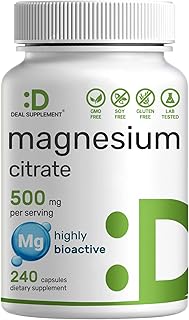 DEAL SUPPLEMENT Magnesium Citrate 500mg, 240 Capsules | Easily Absorbed, Purified Trace Mineral – Muscle, Heart, & Digestive Support – One a Day, Non-GMO