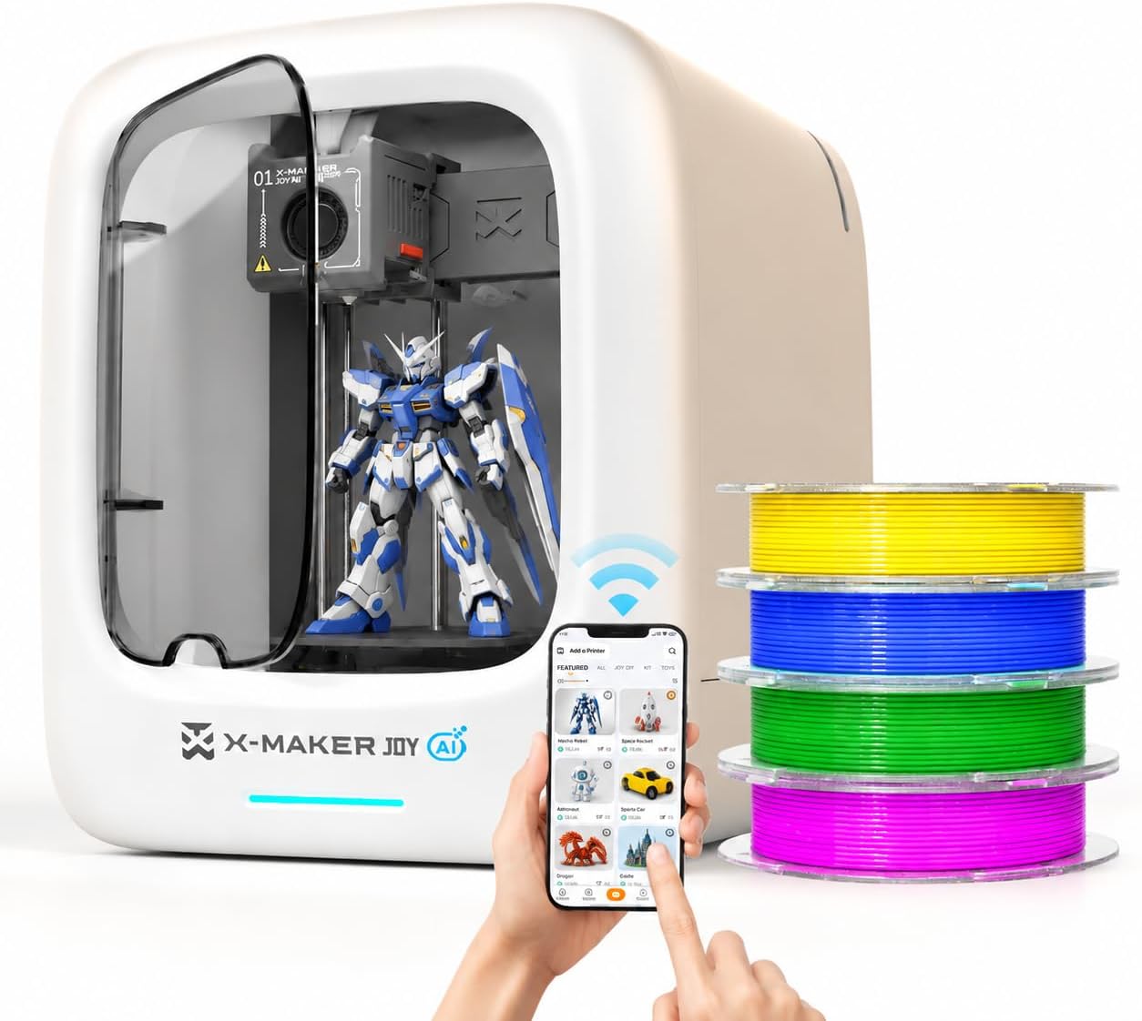 X-Maker Joy AI Kids 3D Printer, Fully Enclosed Mini 3D Printer with 4 PLA Filaments, Wi-Fi App One-Click AI Printing, 12000+ Models, High Precision STEM Model Gift for Beginners, Family & School